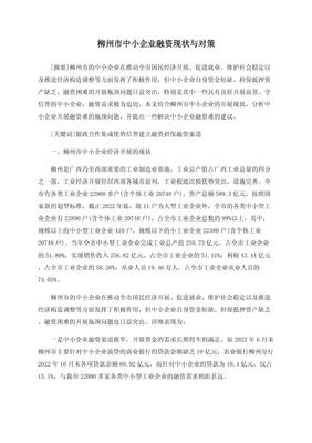 柳州市中小企业融资现状与对策